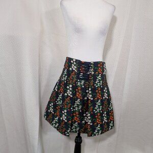 Keepsake Floral Jacquard Mini Skirt Corset Detail Navy Orange White Size Small
